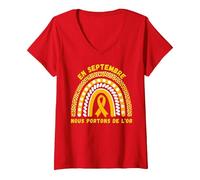 Femme en Septembre, Nous portons de l'or pour T-Shirt avec Col en V, Rouge, XXL