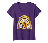 Femme en Septembre, Nous portons de l'or pour T-Shirt avec Col en V, Violet, L