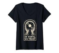 Femme en Vinyle We Trust Music Lover Record Collector AR T-Shirt avec Col en V