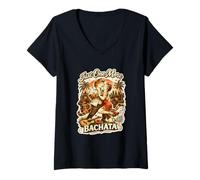 Femme Encore Une Ambiance de Danse Latine rétro Bachata sur la Plage et au Coucher du Soleil T-Shirt avec Col en V
