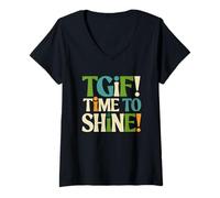 Femme Energetic Celebration Graphic Typographie Multicolore T-Shirt avec Col en V