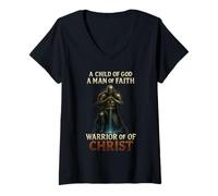 Femme Enfant de Dieu, Homme de Foi, Guerrier du Christ T-Shirt avec Col en V