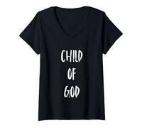 Femme Enfant de Dieu Jésus Foi Verset biblique chrétien T-Shirt avec Col en V