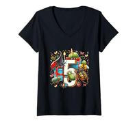 Femme Enfants 5ème Anniversaire Insectes Insectes scarabées Biologie 5 Ans T-Shirt avec Col en V