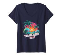 Femme Enfants Thaïlande 2026 Vacay Voyage Vacances Assorties Filles T-Shirt avec Col en V