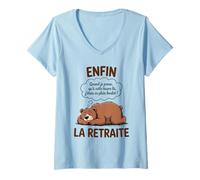 Femme Enfin La Retraite Design Humoristique Paresse Ours Retraité T-Shirt avec Col en V
