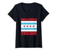 Femme Englewood Chicago Illinois Flag Loop 773 312 Plat à Pizza Profond T-Shirt avec Col en V