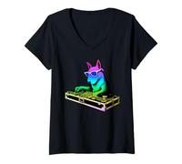 Femme English Bull Terrier DJ Music Party Amoureux des Chiens T-Shirt avec Col en V