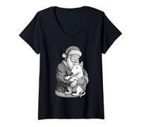 Femme English Bull Terrier Père Noël Amoureux des Chiens T-Shirt avec Col en V