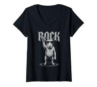 Femme English Bull Terrier Rock Music Retro Vintage Dog Lover T-Shirt avec Col en V