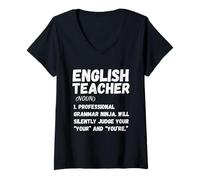 Femme English Teacher Definition - Grammar Humor Classroom Tee T-Shirt avec Col en V
