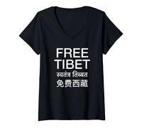 Femme English Tibetan Chinese - Free Tibet T-Shirt avec Col en V