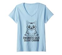 Femme Enigmatic Gaze - Breloque silencieuse pour amoureux des chats T-Shirt avec Col en V