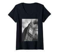 Femme Enjoy BW London T Shirt, I Love London Vibes, London Big Ben T-Shirt avec Col en V