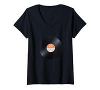 Femme Enjoy Cool Retro Vintage Phonograph Vinyl Record Music Disc T-Shirt avec Col en V