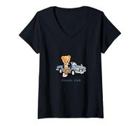 Femme Enjoy Cool Teddy Bear with Classic Car Graphic Designs Fun T-Shirt avec Col en V