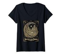Femme Enraciné dans la forêt Cosmos Lotus Nature Lune céleste T-Shirt avec Col en V