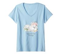 Femme Enraciné dans Notre héritage Floral Line Art | Fleurs asiatiques | AAPI T-Shirt avec Col en V