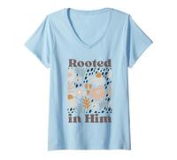 Femme Enraciné en Lui Éphésiens 3:17 T-Shirt avec Col en V