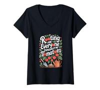 Femme Enracinement pour Tout Le Monde, en Particulier Mon Jardinage de tomates T-Shirt avec Col en V