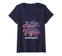 Femme Enseignant AUTISME Pas Tragedy Ignorance is Advocate Mom Respect T-Shirt avec Col en V