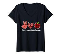 Femme Enseignant d'école publique Peace Love Soutien à l'éducation publique T-Shirt avec Col en V