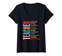 Femme Enseignant Dédié Aimer Motivé Créatif Intelligent T-Shirt avec Col en V