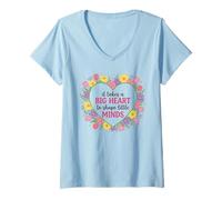 Femme Enseignant-éducateur en Forme de Grand cœur et de Petits Esprits T-Shirt avec Col en V