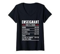 Femme Enseignant Métier Idée Cadeau Humour pour Enseignant T-Shirt avec Col en V