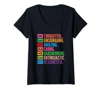 Femme Enseignant réfléchi encourageant des soins incroyables T-Shirt avec Col en V