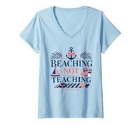 Femme Enseignant Vacances d'été Plage Pas Enseignement Vacances Nautiques T-Shirt avec Col en V