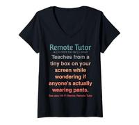 Femme Enseignement en Ligne drôle de tuteur à Distance T-Shirt avec Col en V