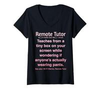 Femme Enseignement en Ligne drôle de tuteur à Distance T-Shirt avec Col en V