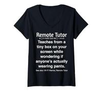 Femme Enseignement en Ligne drôle de tuteur à Distance T-Shirt avec Col en V