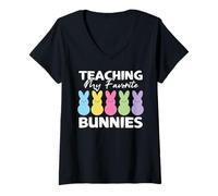 Femme Enseigner à mes lapins préférés des bonbons à la guimauve de Pâques T-Shirt avec Col en V