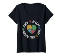 Femme Enseigner Accepter Comprendre Amour Autisme Sensibilisation SPED Enseignant T-Shirt avec Col en V