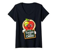 Femme Enseigner, c'est mon cardio, professeur amusant, Apple Classroom Art T-Shirt avec Col en V