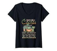 Femme Enseigner comme Un Cactus Professeur de Retour à l'école Patient Strong T-Shirt avec Col en V