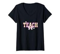 Femme Enseigner Enseignant en nseignement Éducation École Faculté T-Shirt avec Col en V