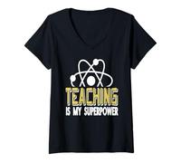 Femme Enseigner est Mon superpouvoir pour Les Sciences T-Shirt avec Col en V