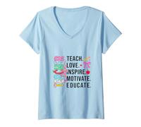 Femme Enseigner, Inspirer, éduquer, apprécier T-Shirt avec Col en V