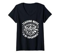 Femme Enseigner la Musique est Mon Super Pouvoir - Un Professeur de Musique Mignon T-Shirt avec Col en V
