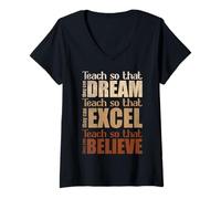 Femme Enseignez pour qu'ils puissent rêver Excel Believe Teacher T-Shirt avec Col en V