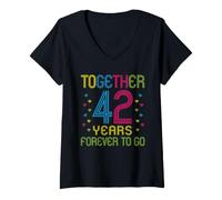 Femme Ensemble 42 Ans - 42e Anniversaire de Forever to Go Funny T-Shirt avec Col en V