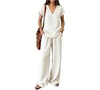 Femme Ensemble de Lounge Deux Pièces Boho Fleurs Imprimé Col V T-Shirts Manches Courtes et Pantalons Palazzo Ethnique Vacances Tenues