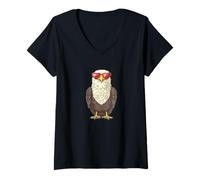 Femme Ensemble de lunettes de soleil en forme d'aigle patriotique et de jolis cœurs T-Shirt avec Col en V