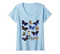 Femme Ensemble de Papillons Vintage avec imprimé Papillons T-Shirt avec Col en V