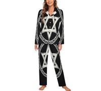 Femme Ensemble de Pyjama à Manches Longue Haut et Pantalon à Taille Élastique Loungewear Ensemble Pyjama Étoile Blanche Rétro À Cinq Branches Sleepwear Vêtement de Nuit Doux Respirant Noir XXL
