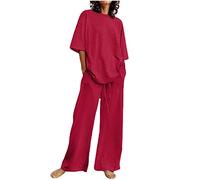 Femme Ensemble De SurvêTement Coton Et Lin ÉTé Chic Chemisier Manches Courtes + Pantalon De Joggings Tenue De Sport DéContracté Streetwear Respirant Set Outfit