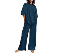 Femme Ensemble De SurvêTement Coton Et Lin ÉTé Chic Chemisier Manches Courtes + Pantalon De Joggings Tenue De Sport DéContracté Streetwear Respirant Set Outfit